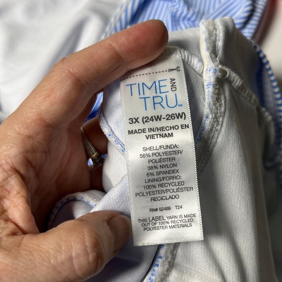 Time and Tru Plus 3X Blue Striped One Piece Swimsuit Ruffle V Neck 24W 26W - Picture 9 of 16